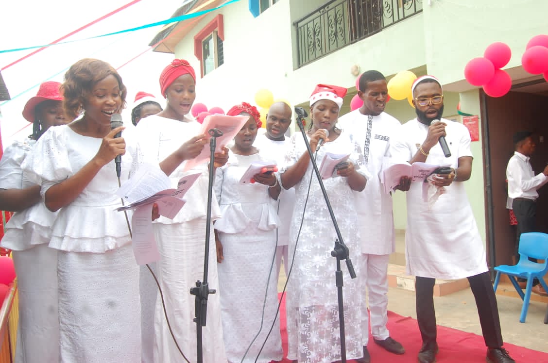 Christmas party celebration with pupils and staff